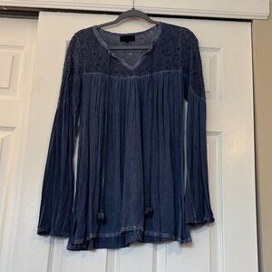 POL Blue Lace Detail Blouse